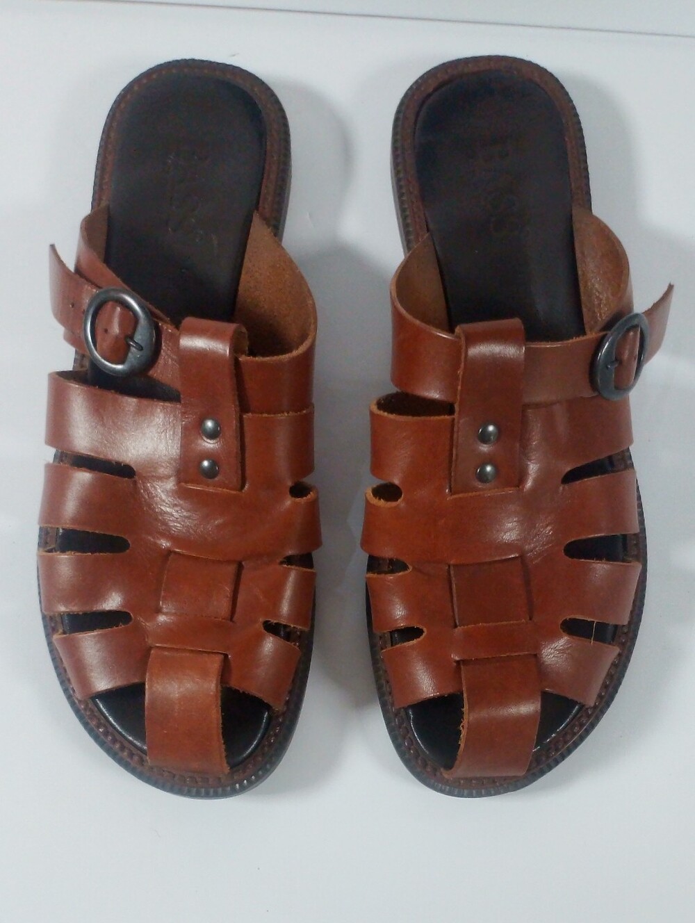 G.H. Bass Women's Leather Fisherman Slide Sandals Brown Buckle Comfort Size 9